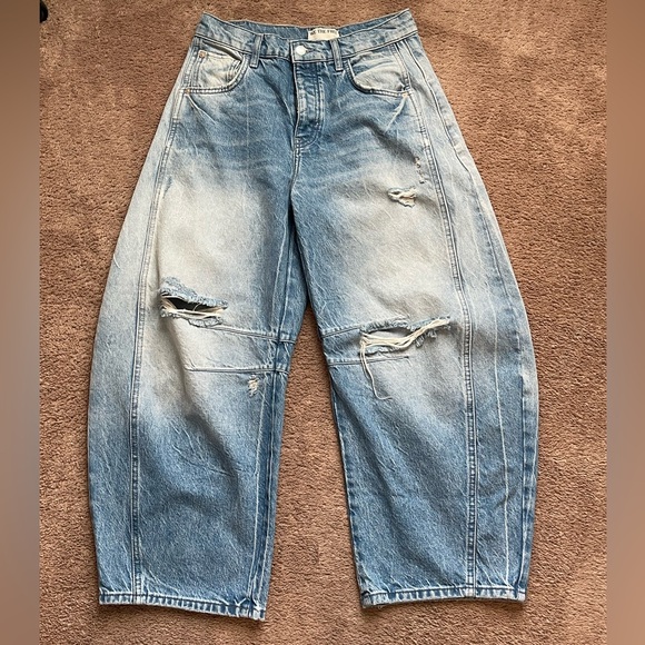 We The Free Denim - Free People We The Free Good Luck Mid-Rise Barrel Jean in Barnyard Blue